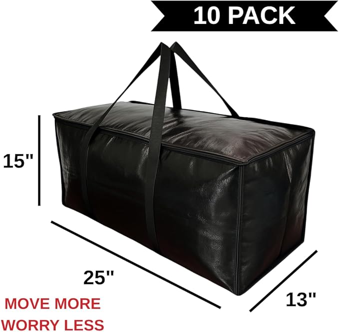 BAG-THAT! 10 - Pack Heavy Duty Large Moving Bag with Strong Zipper and Comfortable Handles Durable & Sturdy Large Storage Bags Totes Bins Packing Moving Boxes College Supplies for Packing