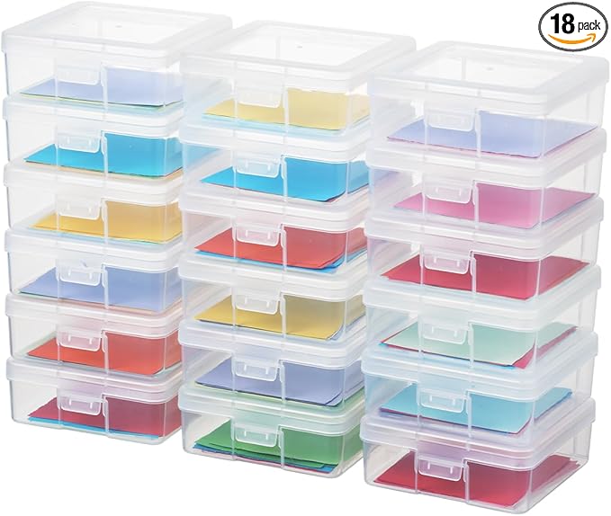 novelinks Plastic Clear Storage Containers for Organizing, Craft Storage Organizers and Stackable Storage Bins with Lids for Pencil Box, Bead, Cookie Cutter, Board Game (18 Pack Small)