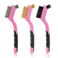 MAXMAN Wire Brush Set 3-Pack, Small Wire Brushes for Cleaning, Rust Remover, Dirt Cleaner, Metal Brush, Paint Scrubbing, 7" Deep Clean Detailing Tools, Brass/Stainless Steel/Nylon Bristles, Pink.