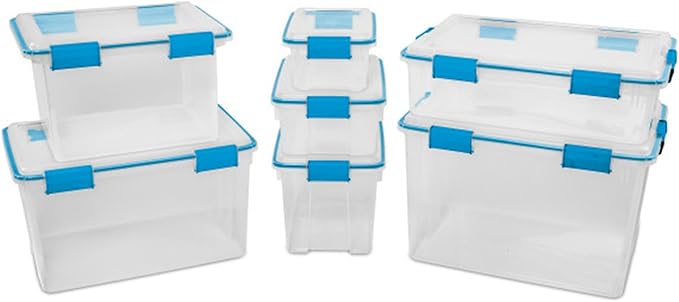 Sterilite 12-Pack Gasket Box, Weather-Resistant Storage Bins with Latching Lids, 54 Quart - Heavy-Duty Organizing Containers for Closet, Bathroom, and Office
