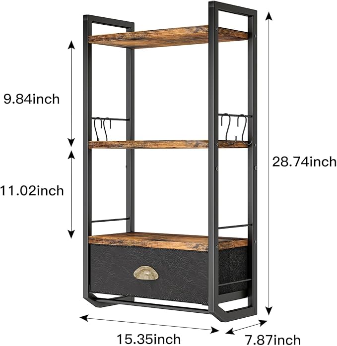 Bathroom Storage Organizer Wall Mounted, 3 Tier Bathroom Towel Rack Shelf with Storage Drawer Double Towel Bars and Hooks, Industrial Bathroom Shelves Over Toilet, Rustic Black and Brown (A)