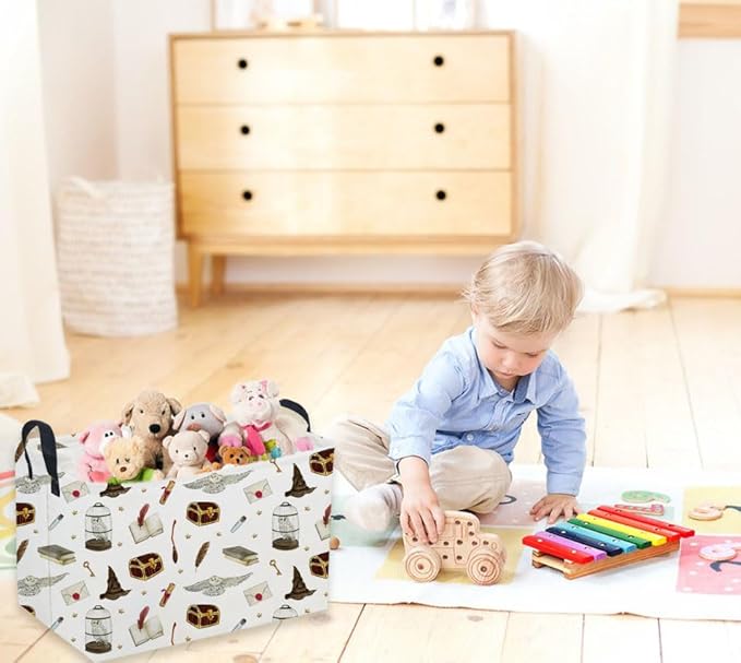 Sanjiaofeng Rectangular Kids Basket Magic Storage Bins,Ctue Storage Basket with Handles.Clothers,Books,Kid's Gifts Bins. (Magic)
