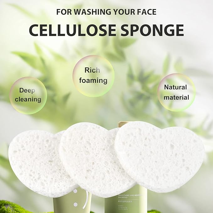 100-Count Compressed Facial Sponges for Estheticians Heart Shape Natural Cellulose Sponge Professional Cosmetic Spa Sponges for Face Cleansing, Massage, Pore Exfoliating, Mask, Makeup Removal, White