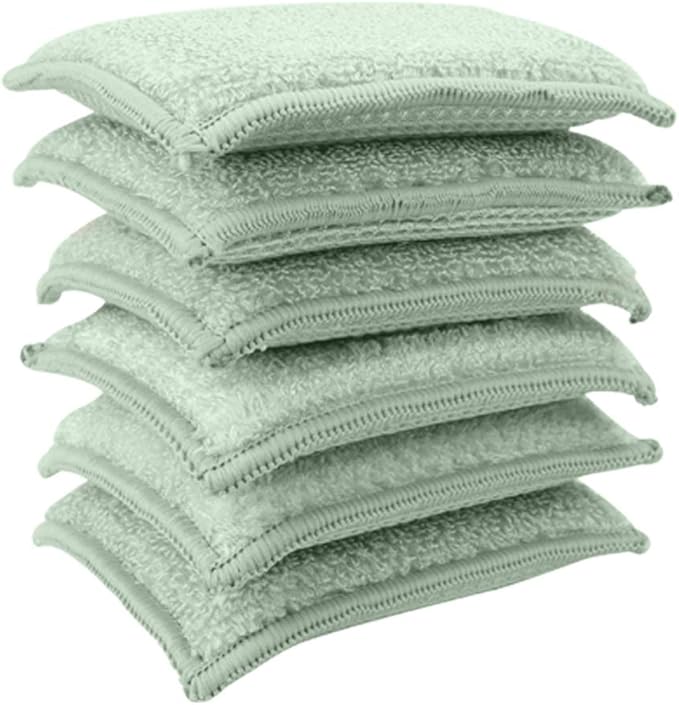 KMAKII Bamboo Kitchen Sponges Dish Sponge Super Absorbent Natural Dish Sponges, Green, Pack of 6