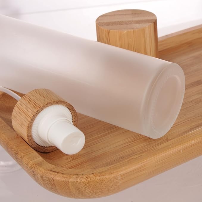 COSIDEA 4 pcs Empty 4oz /120ml bamboo lid Frosted glass spray bottle with fine mist despenser head for liquid perfume toiletries containers, toner bottles