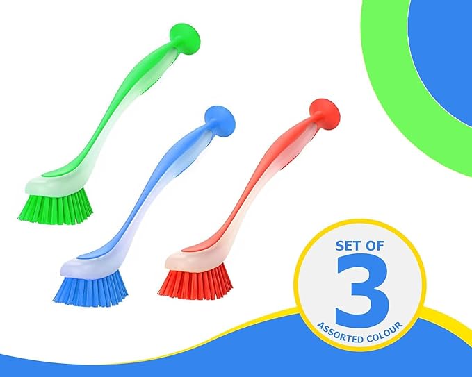 Generic 3-Piece Plastic Dish Cleaning Brush Set | Kitchen Sink Brushes for Cleaning Dishes, Pans, and Pots | Scrubbing Brush with Durable Bristles