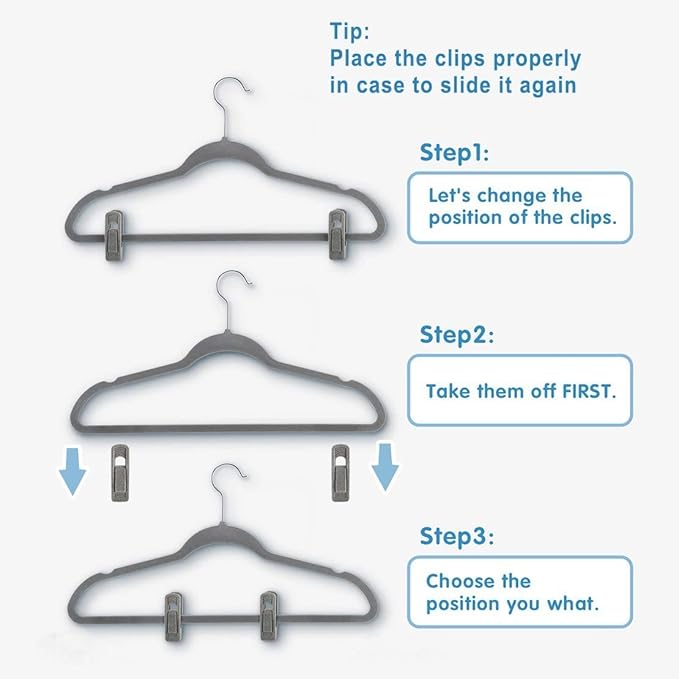Grey Velvet Clips for Velvet Hangers - 20 PCS Gray Non Slip Velvet Hanger Clip, Pants Hanger Velvet Clips Fit for Slim Velvet Hangers, Clothes-pins for Grey Velvet Hangers