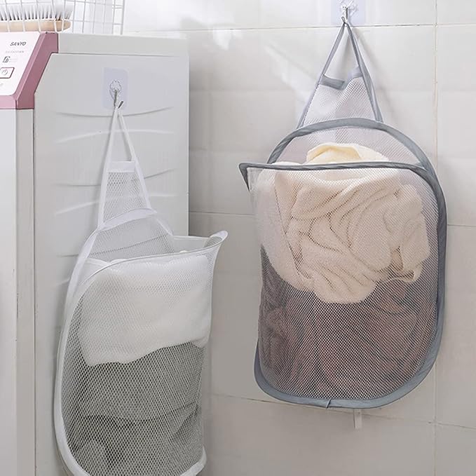 Mesh Collapsible Small Wall Laundry Baskets，Hanging Laundry Hamper，for Hotel, University Dormitory Use by HHSSALIN (2, CLASSIC)