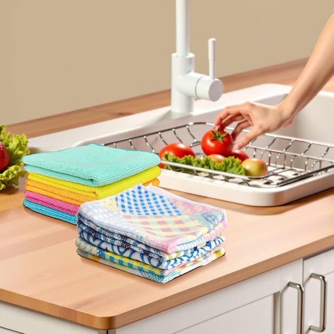 ERLUN Decorative Kitchen Dish Towels, Microfiber Cleaning Cloth with Lemon Print Pattern, Multi-Color Citrus Design, Machine Washable, 12 x 12 Inches (Carpet Pattern)