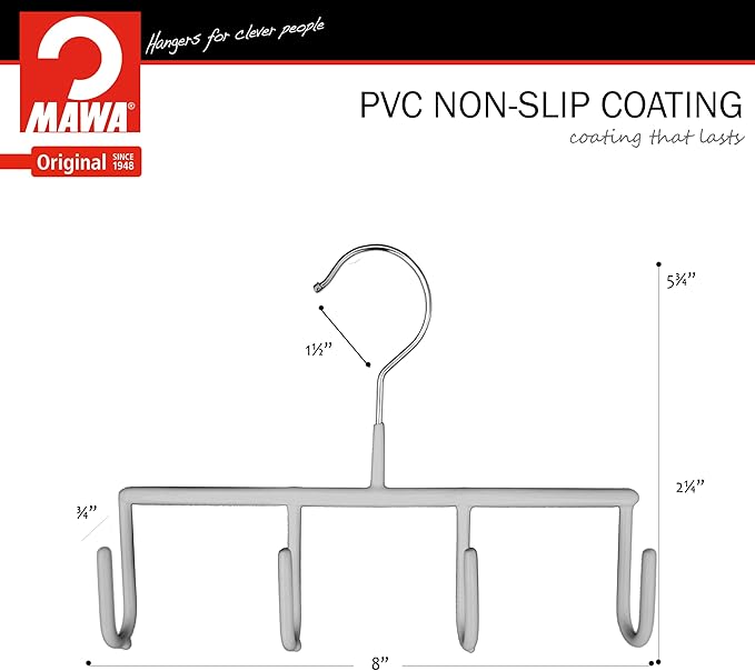 Mawa by Reston Lloyd Non-Slip Space-Saving Clothes Hanger for Belts with 4-Hooks, Style GH, Set of 2, White