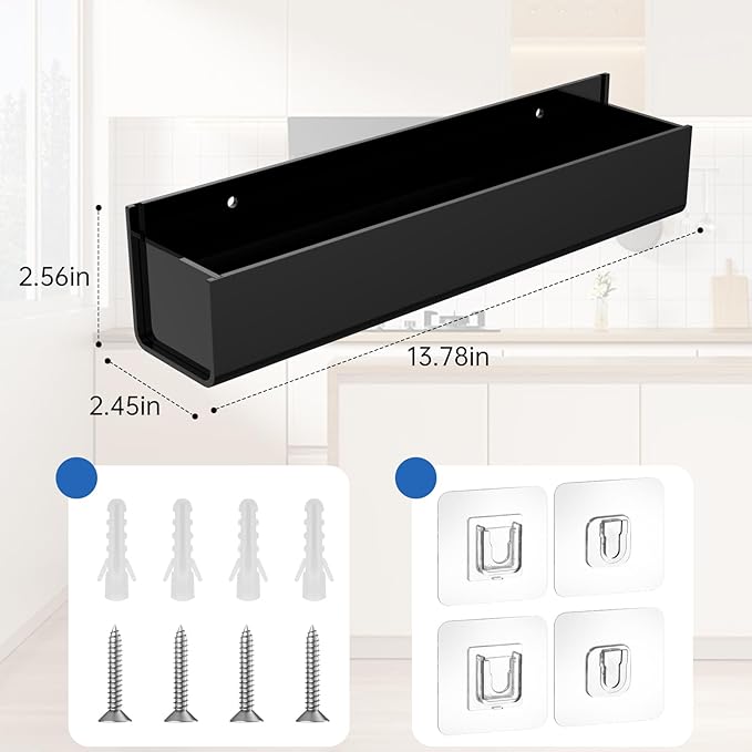 RV Spice Rack, Wall Mounted Spice Rack Organizer, 2 Pack Acrylic Storage Shelves, Cabinet Door Mounted, Black