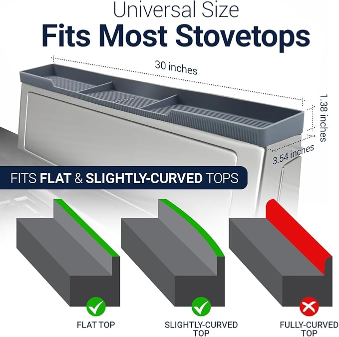 Silicone Magnetic Stove Shelf For Back Of Stove - Over The Stove Shelf, Magnetic Stove Top Shelf, Over The Stove Spice Rack, Oven Shelf For Top Of Stove, Heat Resistant, Includes 6 Extra Plates, Gray
