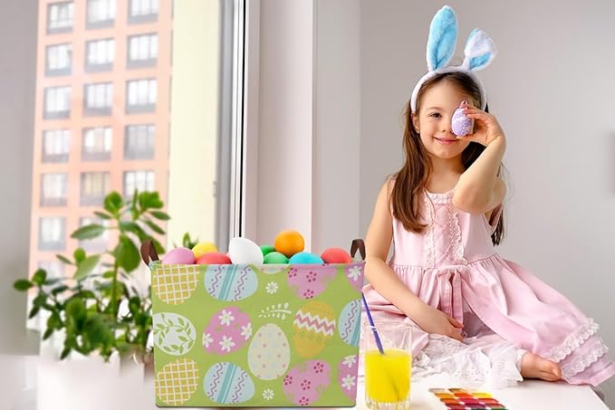 Rectangular Green Easter Basket,Easter Gift Basket Empty,Toys/Books Box,Room Decor(Green Easter Egg)