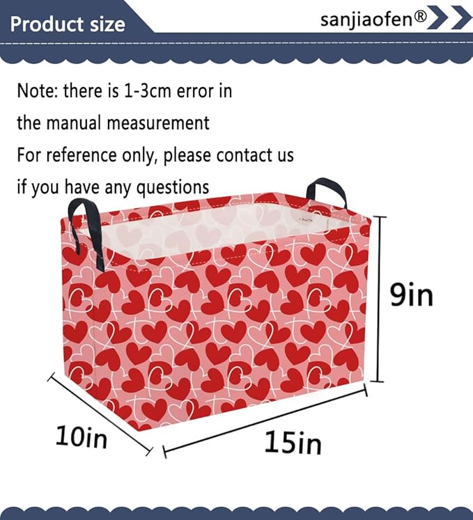 Sanjiaofeng Rectangular Valentine's Day Basket Love Storage Bins,Girls Storage Basket with Handles.Clothers,Books,Kid's Gifts Bins. (Overlapping Love)