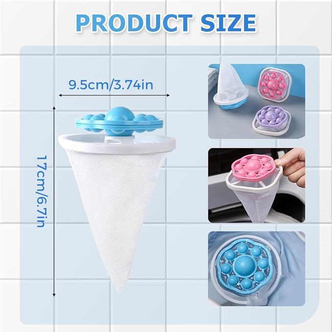 3PCS Pet Hair Remover for Laundry, 2026 New Reusable Lint Catcher for Washing Machine Wool Device, Floating Hair Filtering Mesh Removal Pet Hair Catcher (Blue)