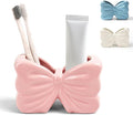 Bow Toothbrush Holder， 2-Slot Toothbrush and Toothpaste Holder Cute Toothbrush Holder Set, Bathroom Counter Organizer for Bathroom，Electric Toothbrushes, Floss, Razors - Pink