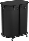 Chrislley 200L Double Laundry Hamper with Wheels and Lid, Large Oval Rolling Laundry Basket 2 section, Laundry Cart with Removable Bags and Iron Frame, Dirty Clothes Hamper for Home, Dorm, Black