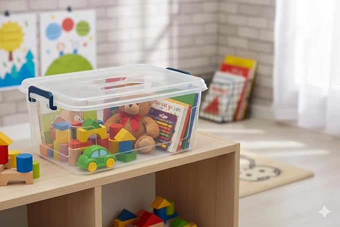 Tribello Clear Storage Bins with Lids, Stackable Plastic Storage Containers for Home Organization – Totes for Closet and Underbed Storage, 21 Quarts