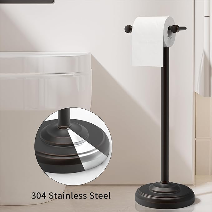 Toilet Paper Holder Stand, Freestanding Toilet Paper Holder,Farmhouse Post Pivoting Toilet Paper Stand with Stable Weighted Base,Stainless Steel Tissue Roll Holder Stand for Bathroom,Oil Rubbed Bronze