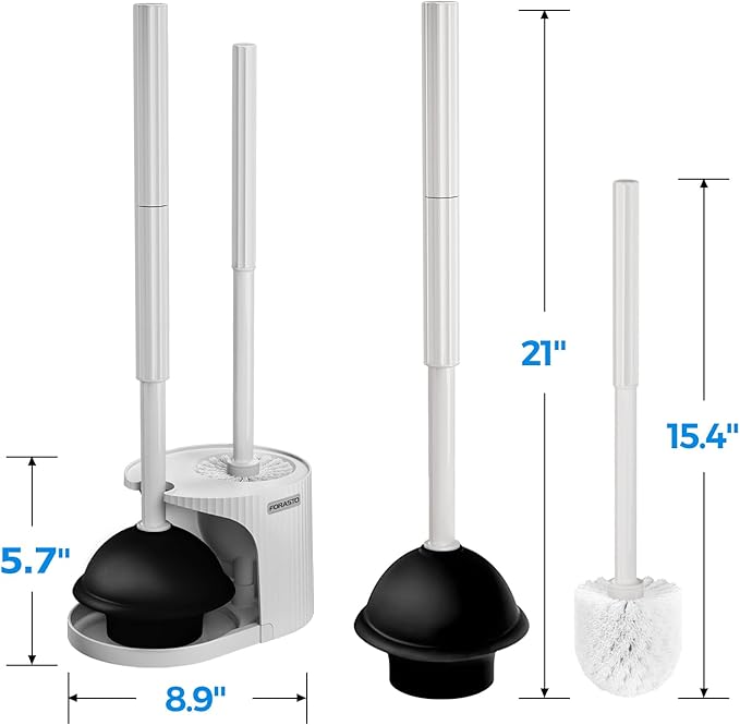 2 in 1 Toilet Plunger and Brush Set，Extended Handle Plunger，Toilet Bowl Brush Plunger Set,Bathroom Cleaning Tools ，Toilet Brush Plunger Combo，Cleaning Brush，Dark Gray