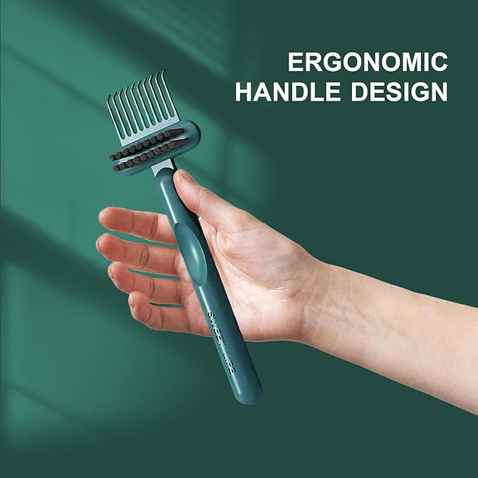 RHOS 2-in-1 Hair Brush Cleaner and Remover Tool - Comb for Removing Hair and Dust, Suitable for Home and Salon Use (1 Pack-Green)