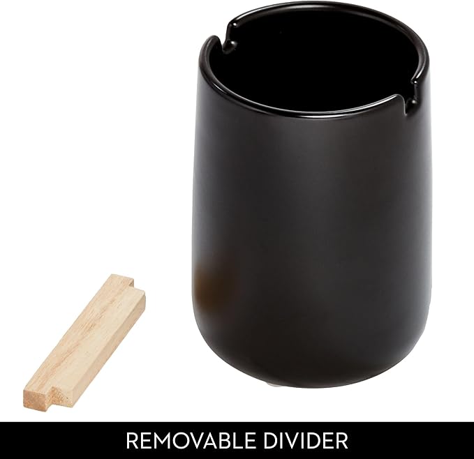 iDesign Toothbrush Holder with Removable Wood Divider for Bathroom Countertops - Matte Black