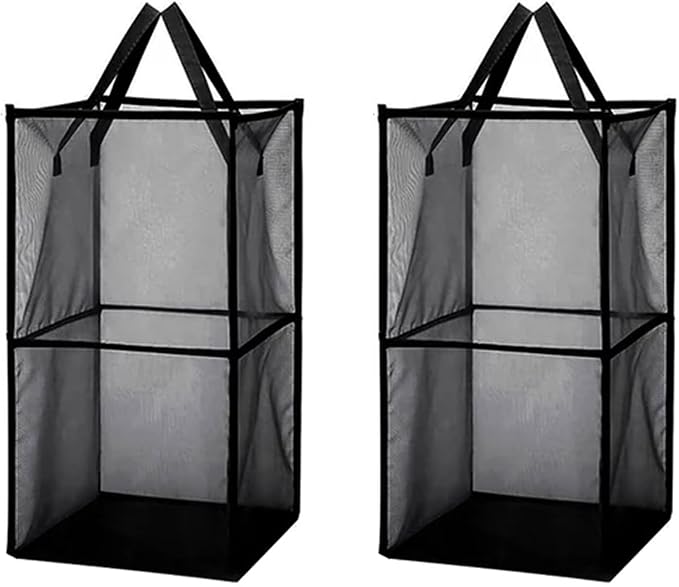 2 Pack Popup Laundry Hamper, Large Collapsible Mesh Laundry Baskets Dirty Clothes Basket with Handle Foldable Clothes Hamper for Washing Storage,Toy Storage,Dorm and Travel(Black,13x26Inch)