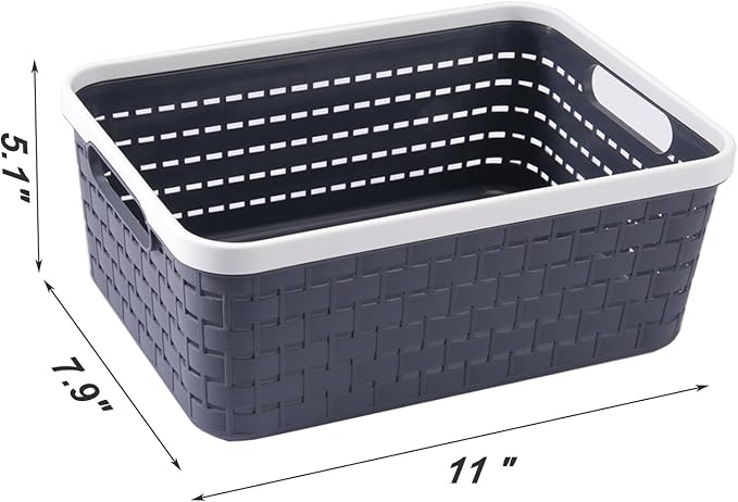 Plastic Storage Bin Baskets, Toilet Paper Basket for Bathroom, Plastic Organizer Shower Caddy with Handles for Living Room (Dark Grey 2 Pack)