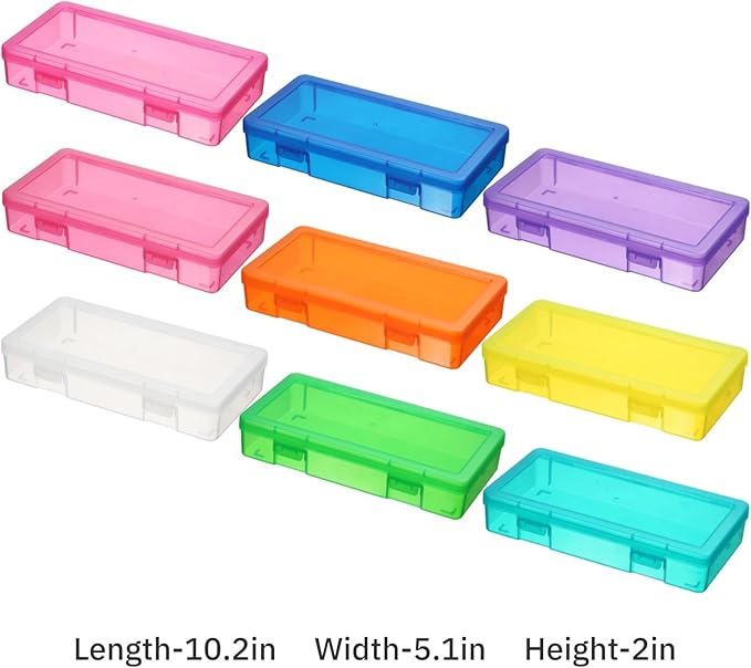 novelinks Plastic Clear Storage Containers for Organizing, Craft Storage Organizers and Stackable Storage Bins with Lids for Pencil Box, Bead, Cookie Cutter, Board Game (9 Pack Medium -Color)