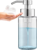 Doiliese Glass Foaming Hand Soap Dispenser, 10 oz Easy Refill Glass Soap Dispenser, Foam Dispenser with Stainless Steel Pump & Waterproof Labels, Clear Foam Soap Bottle for Bathroom Countertop