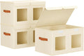 Large Closet Storage Bins - Collapsible Divided Clothes Organizer with Lids & Dual Window, Fabric Organizing Bins for Clothes, Sweater, Bedroom, Office (Beige, 3 Pack)
