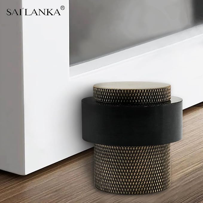 Solid Brass Door Stopper Heavy Duty Cylindrical Floor Mount Door Stop with Rubber, Wall Protector Mounted Doorstop Protect Door Knobs, 1-3/5" Height, 1 Pack, Bronze