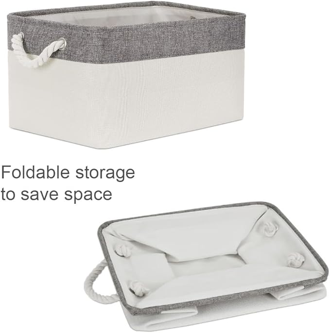 Sacyic Organization and Storage Basket for Organizing - Large 4 Pack 16x12x8 inch Fabric Storage Cube Collapsible Baskets for Shelves, Storage Bins for Cloth Books (Grey & White)