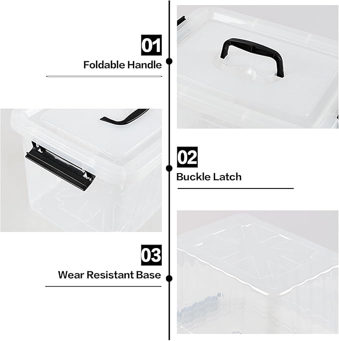 Ewingger 12 L Plastic Storage Bin with Lid, Clear Latching Storage Box, 4 Packs