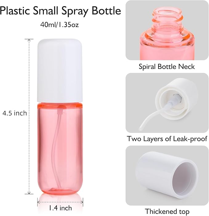 Aeibxiy Small Spray Bottles Travel Size 1.35oz 40ML, Fine Mist Plastic Spray Bottles, Refillable Empty Spray Bottle for Toners, Perfume, Face& Hair Spray