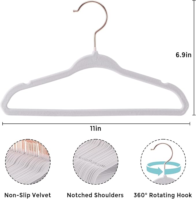 Baby Hangers Velvet - 11 Inch Baby Felt Hangers Non Slip for Toddler - Kids Hanger for Infant Clothes - 30 Pack with 10 Hanger Finger Clips, White