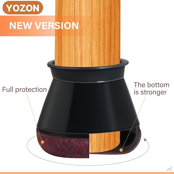 Chair Leg Floor Protectors Chair Leg Protectors for Hardwood Floors Felt Silicone Caps Strengthen Bottom Protection Anti-Scratch Reduce Noise 16 Pack Black Round Large Fit 1-3/16" to 1-5/8" (30-40mm)