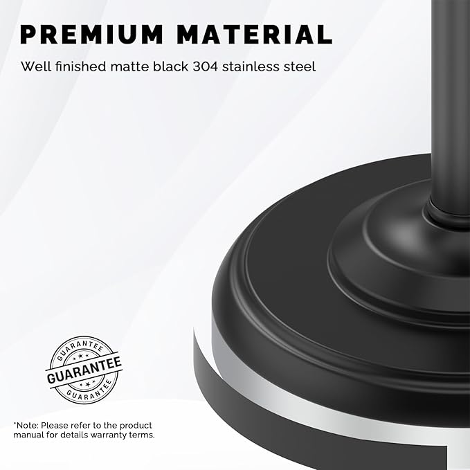 WZKALY Black Toilet Paper Holder Stand, Matte Black Toilet Paper Holder Free Standing, Post Pivoting Design & Stable Weighted Base SUS304 Stainless Steel for Bathroom(Mega Roll)