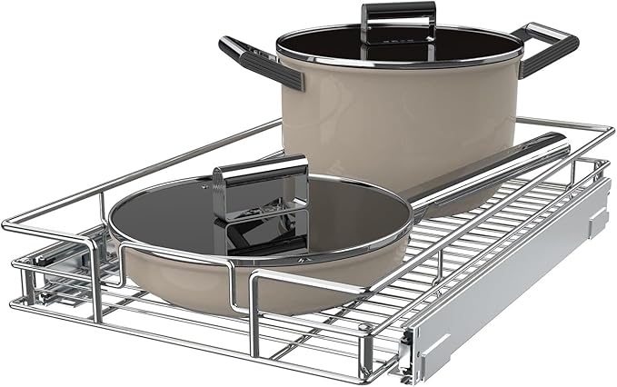 Pulloutor Pull Out Cabinet Organizer,14 * 21 Metal Slide Out Kitchen Cabinet Storage Shelf and Drawer Organizer NEED 15" W and 22" D Cabinet, Chrome Finish