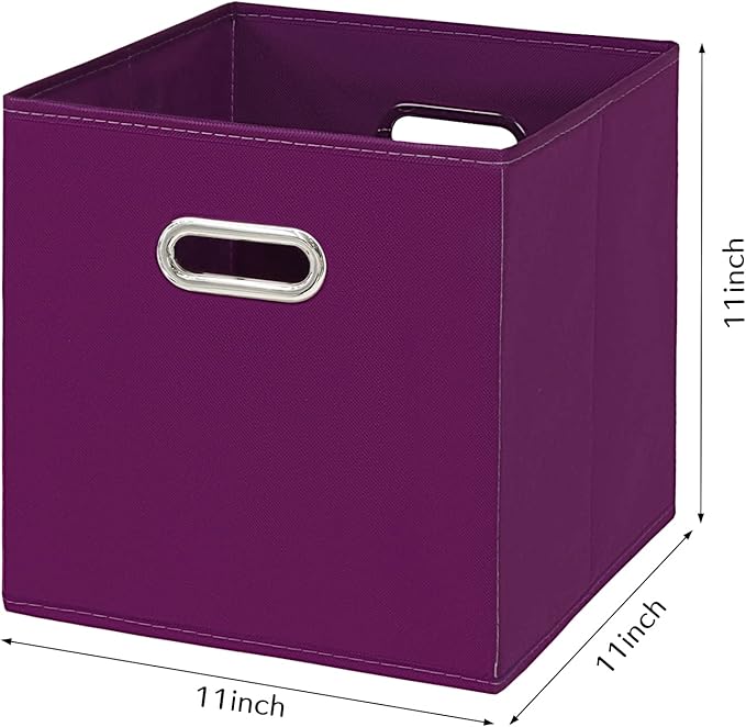 STOREONE Fabric Storage Bins Cubes Baskets Containers-(11X11X11) with Dual Handles for Shelf Closet, Nursery Home ， Bedroom Organizers, Foldable Set of 3 (Purple)