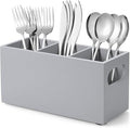 DRASTAR Wooden Silverware Caddy, Flatware Cutlery Holder, Kitchen Utensil Holder for Countertop, Silverware Organizer Containers for Party, Gray