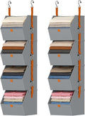 DIMJ Hanging Closet Organizer - 4 Tier Collapsible Hanging Shelves with Hooks Zipper, Fabric Clothes Organizer, Space-Saving Storage Bin Basket for RV, Bedroom, Laundry Organization