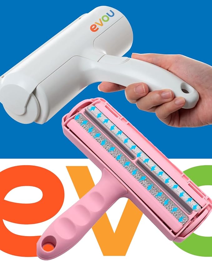 Evou Pet Hair Remover (Cat and Dog), Reusable Lint Roller for Furniture, Couch, Carpet, Car, Clothing and Bedding, Portable, Multi-Surface Fur Removal Tool (White)