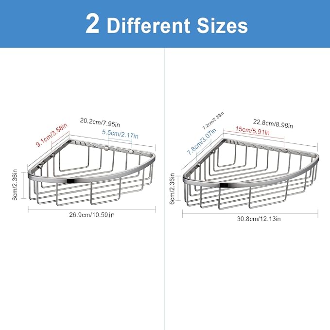 GORDEE [2 Pack] Corner Shower Caddy Organizer, SUS304 Stainless Steel Heavy Duty Rust-Proof Shelf Holder, Wall Mounted Storage Rack for Bathroom Kitchen, Polished Chrome