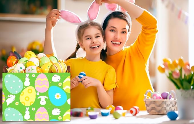CLOCOR Rectangular Easter Basket Empty, Easter Gift Basket, Waterproof Storage Box with Handles,Room Decor(Green Easter Basket)