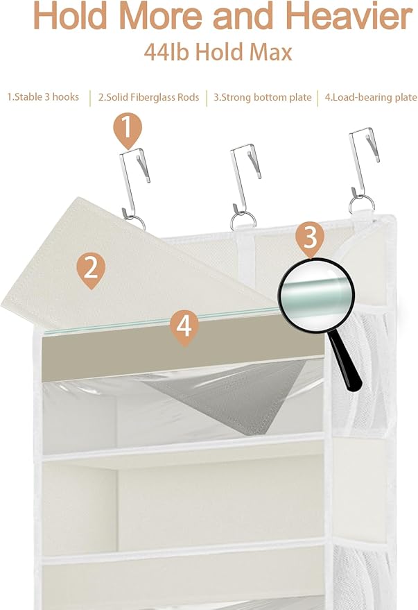 1 Pack Over The Door Storage Organizer with 5 Pockets 10 Mesh Pockets, 44 lbs Weight Capacity Door Hanging Organizers and Storage for Bedroom,Bathroom,Nursery,Kidroom,Babyroom
