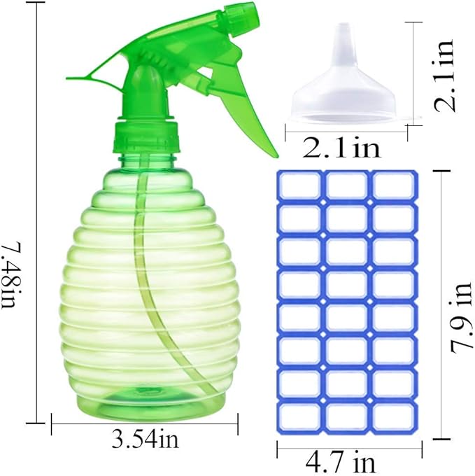Spray Bottles - 3 Pack, 16 oz - Mist/Stream, Bright Colors, Sturdy, Leak Proof, BPA Free, For Cleaning, Plants, Pet, Vinegar, BBQ, Hair, Cooking - Perfect Size, Easy to Use. With Labels, Funnel