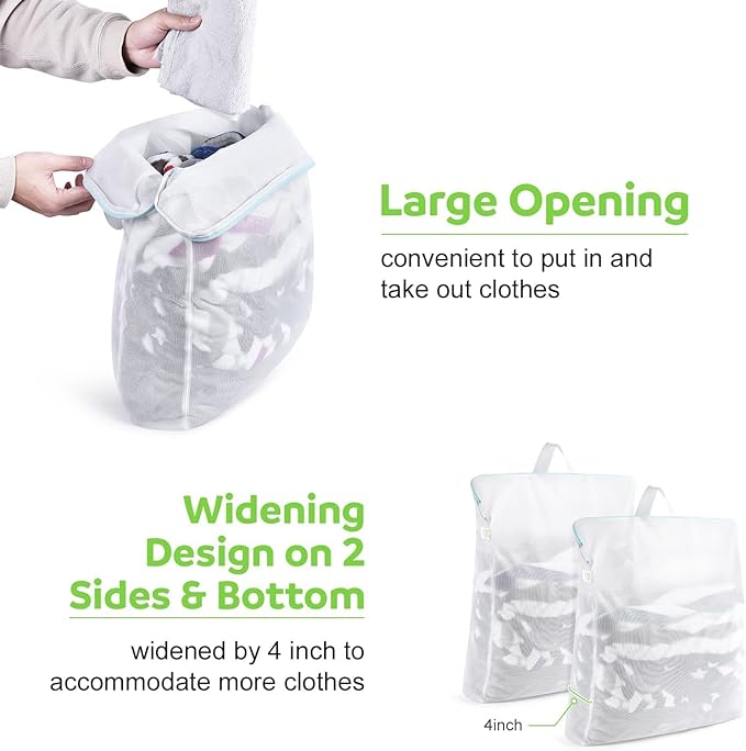 OTraki Large Mesh Laundry Bags 24x32 inch Hanging Delicates Mesh Laundry Bag with Handles Lingerie Bags Washing Machine Bag Zipper Opening,Don't Drying, Melting 140-176℉,White