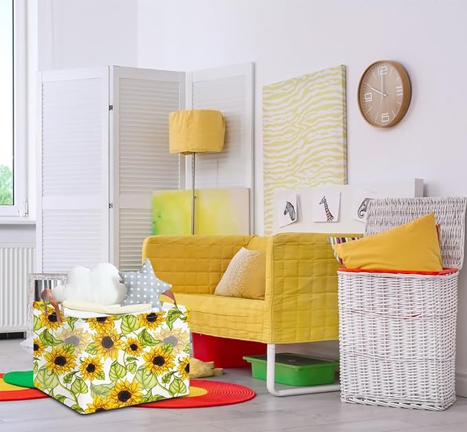 Rectangular Storage Basket Empty,Storage Bin with Handles,Room Decor,Gift Basket,Book Box(Sunflower)
