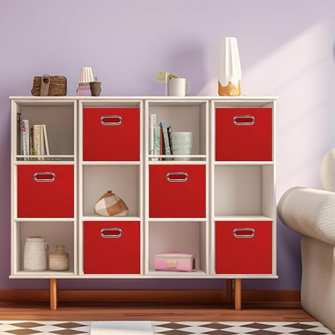 ShellKingdom Storage Bins, Foldable Fabric Storage Cubes And Cloth Storage Organizer Drawer with Metal Handle For Closet And Toys, 11 X 10.5 X 10.5 INCH, 6 Pack (Red)